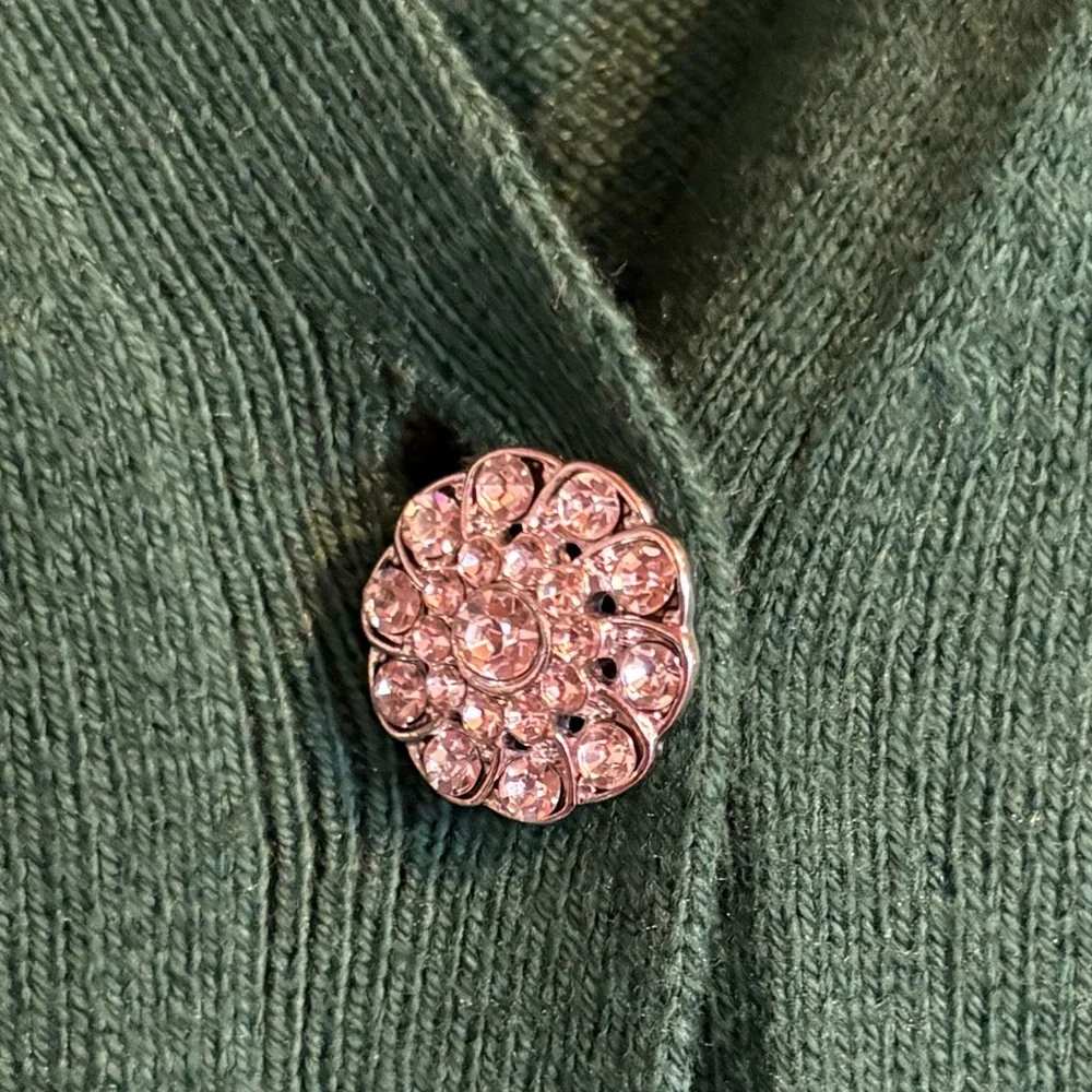 J Jill Green Cardigan Women’s Sz Small Bling‎ Jeweled Buttons Ribbed Office